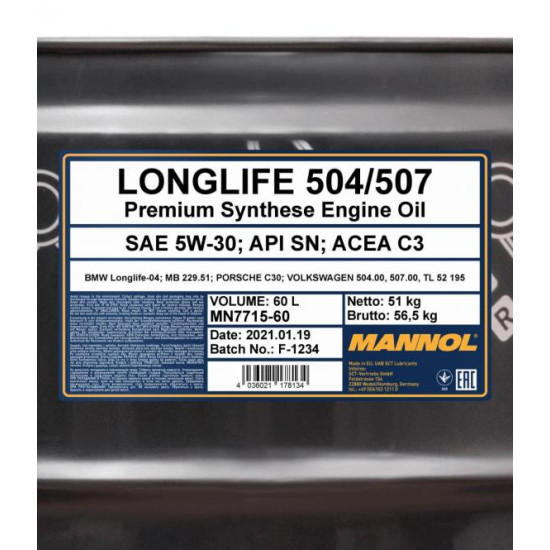 MANNOL OEM for VW AUDI SKODA 5W-30 60 liter